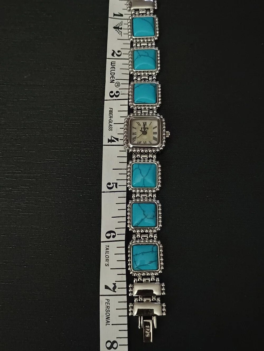 Vintage 1928 Turquoise Stone Silver-Tone Women's Bracelet Watch